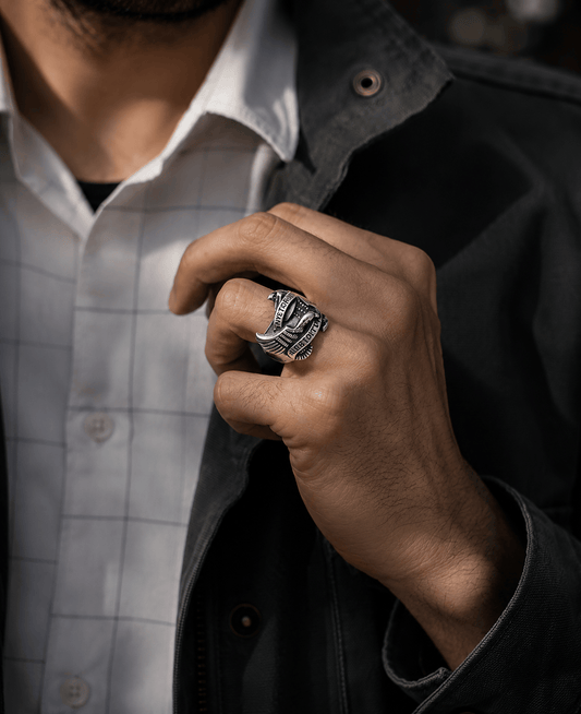 THE MEN THING Rings Royal Series - EAGLE FREEDOM RIDER - Pure Stainless Steel Men’s Steel-Plated Ring – Statement Luxury Jewelry (Size :16-18-19-20-21-25-27-28-29-31)