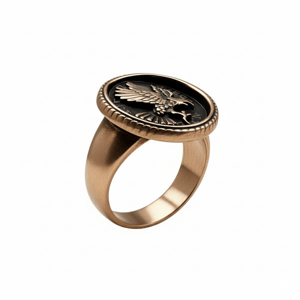 Royal Series - EAGLE OF AEGIS RING - Pure Stainless Steel Men’s Rose Gold-Plated Ring – Statement Luxury Jewelry (Size : 15-21-27)