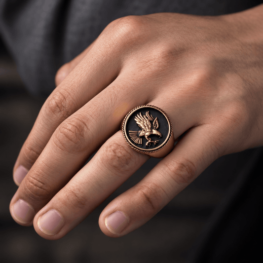 THE MEN THING Rings Royal Series - EAGLE OF AEGIS RING - Pure Stainless Steel Men’s Rose Gold-Plated Ring – Statement Luxury Jewelry (Size : 15-21-27)