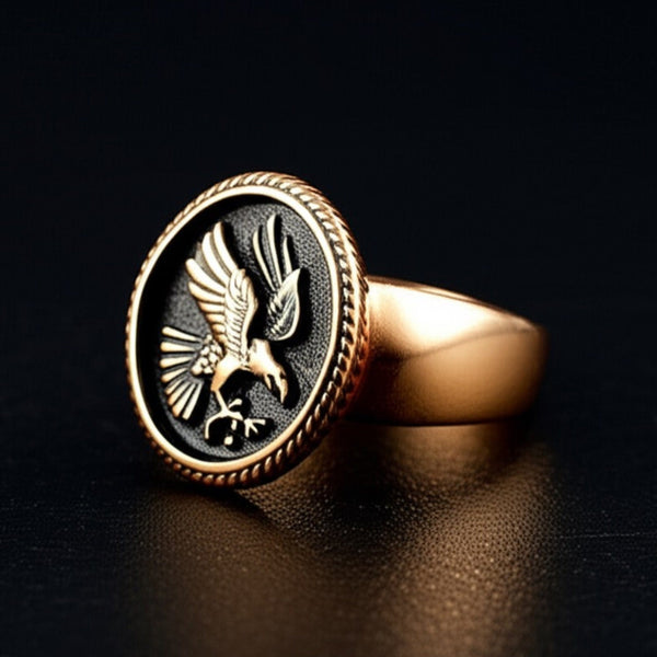 Royal Series - EAGLE OF AEGIS RING - Pure Stainless Steel Men’s Rose Gold-Plated Ring – Statement Luxury Jewelry (Size : 15-21-27)