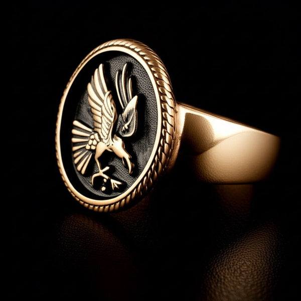 Royal Series - EAGLE OF AEGIS RING - Pure Stainless Steel Men’s Rose Gold-Plated Ring – Statement Luxury Jewelry (Size : 15-21-27)