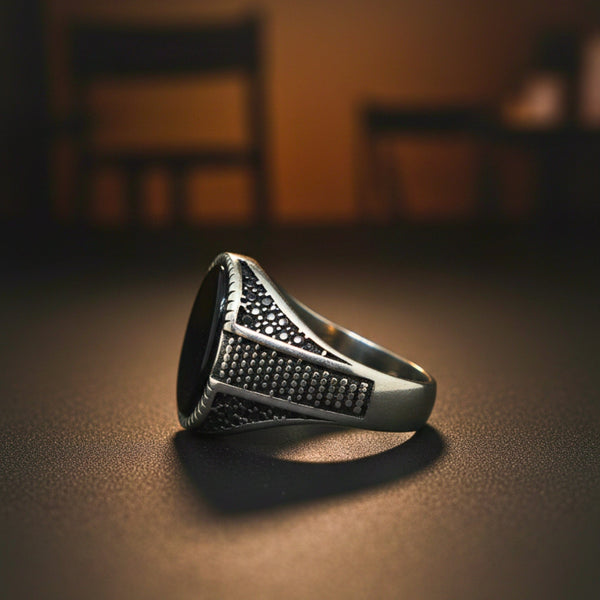 Royal Series - EBON GUARD RING - Pure Stainless Steel Men’s Steel-Plated Ring – Statement Luxury Jewelry (Size : 16-22-24-26-27)