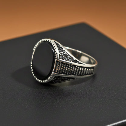 THE MEN THING Rings Royal Series - EBON GUARD RING - Pure Stainless Steel Men’s Steel-Plated Ring – Statement Luxury Jewelry (Size : 16-22-24-26-27)