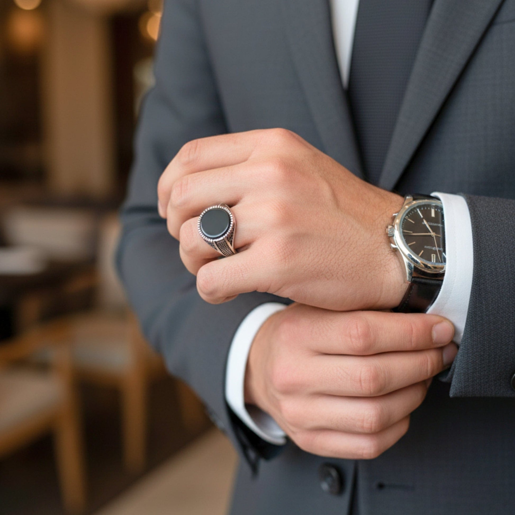 THE MEN THING Rings Royal Series - EBON GUARD RING - Pure Stainless Steel Men’s Steel-Plated Ring – Statement Luxury Jewelry (Size : 16-22-24-26-27)