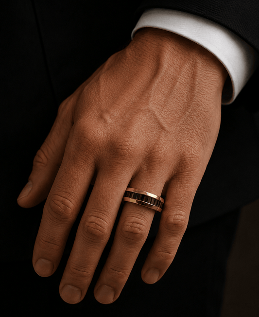 THE MEN THING Rings Royal Series - ECLIPSE BAND RING - Pure Stainless Steel Men’s Gold-Black-Plated Ring – Statement Luxury Jewelry (Size : 16-22-27)