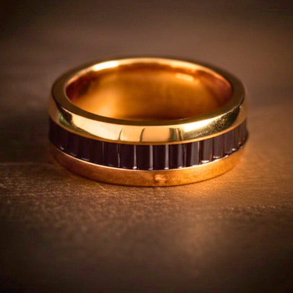 Royal Series - ECLIPSE BAND RING - Pure Stainless Steel Men’s Gold-Black-Plated Ring – Statement Luxury Jewelry (Size : 16-22-27)