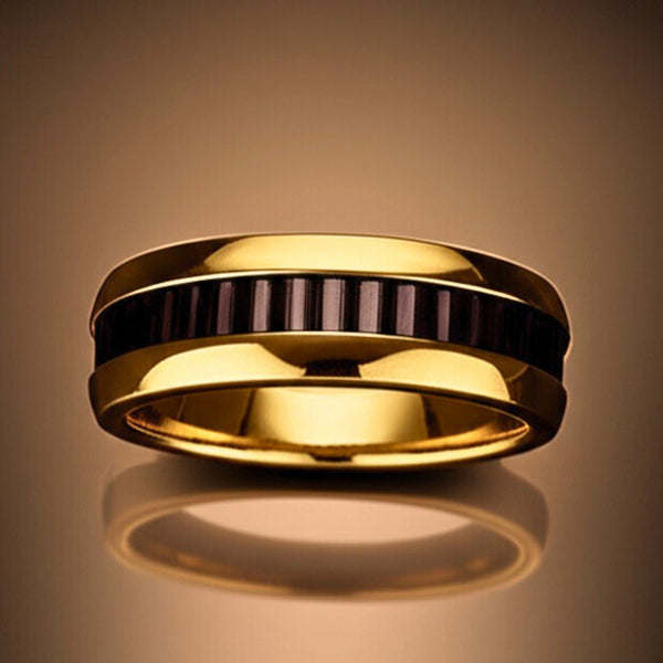 Royal Series - ECLIPSE BAND RING - Pure Stainless Steel Men’s Gold-Black-Plated Ring – Statement Luxury Jewelry (Size : 16-22-27)