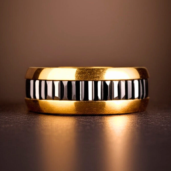 Royal Series - ECLIPSE BAND RING - Pure Stainless Steel Men’s Gold-Black-Plated Ring – Statement Luxury Jewelry (Size : 16-22-27)