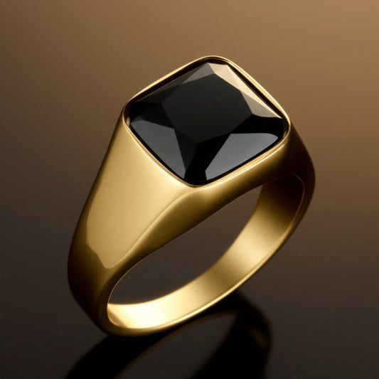 THE MEN THING Rings Royal Series - ECLIPSE MAJESTY RING - Pure Stainless Steel Men’s Gold-Plated Ring – Statement Luxury Jewelry (Size : 16-17-18-22-26-27)