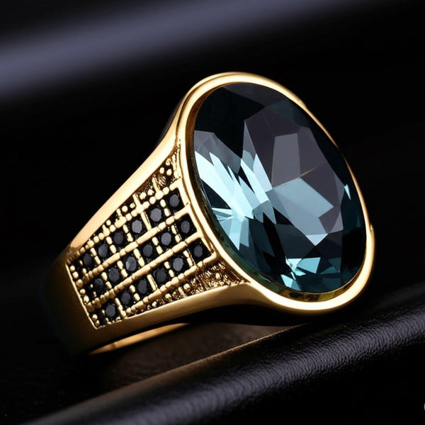 Royal Series - ECLIPSIAN RING - Pure Stainless Steel Men’s Gold-Plated Ring – Statement Luxury Jewelry (Size : 16-19-22-24-27)