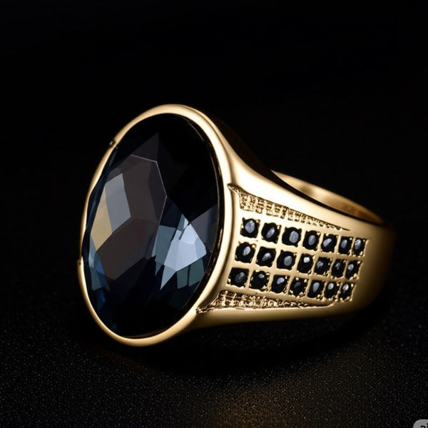 Royal Series - ECLIPSIAN RING - Pure Stainless Steel Men’s Gold-Plated Ring – Statement Luxury Jewelry (Size : 16-19-22-24-27)