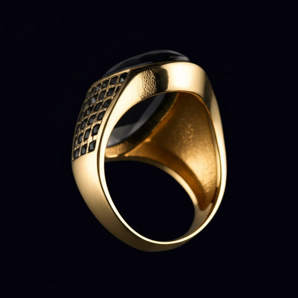 Royal Series - ECLIPSIAN RING - Pure Stainless Steel Men’s Gold-Plated Ring – Statement Luxury Jewelry (Size : 16-19-22-24-27)
