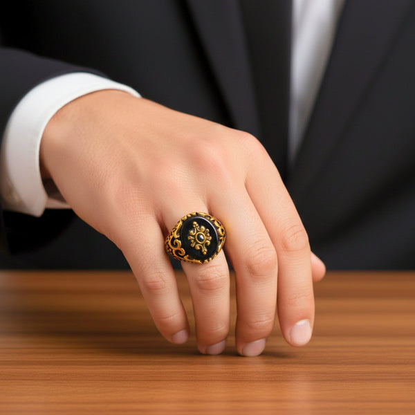 Royal Series - ETERNAL CREST RING - Pure Stainless Steel Men’s Gold-Plated Ring – Statement Luxury Jewelry (Size : 16-21-22-25-26-27)