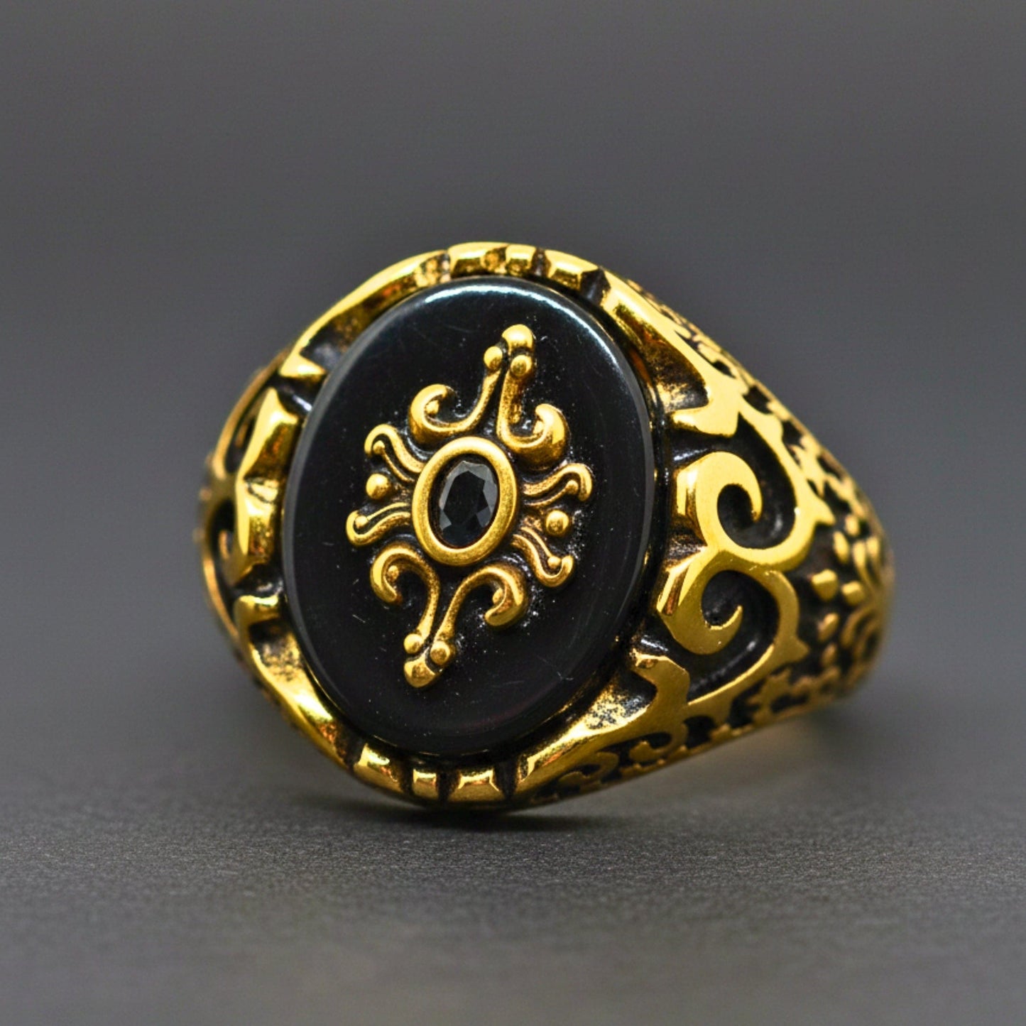 THE MEN THING Rings Royal Series - ETERNAL CREST RING - Pure Stainless Steel Men’s Gold-Plated Ring – Statement Luxury Jewelry (Size : 16-21-22-25-26-27)