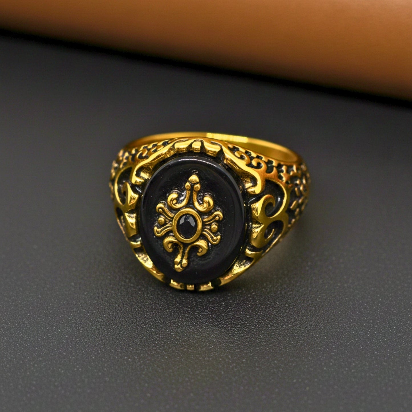 THE MEN THING Rings Royal Series - ETERNAL CREST RING - Pure Stainless Steel Men’s Gold-Plated Ring – Statement Luxury Jewelry (Size : 16-21-22-25-26-27)