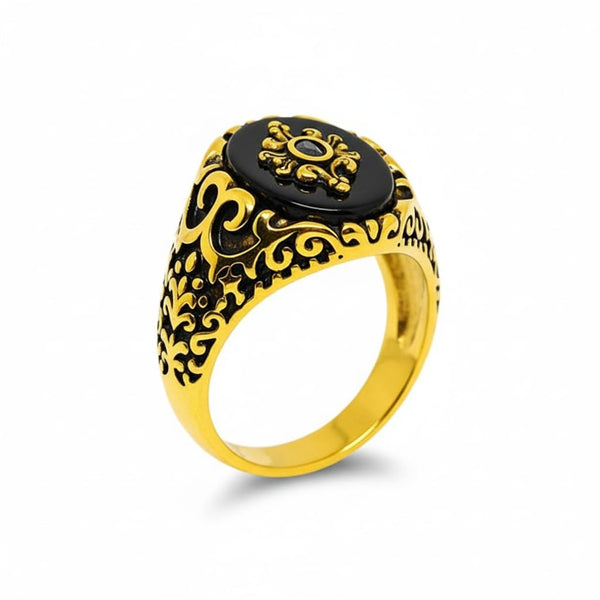 Royal Series - ETERNAL CREST RING - Pure Stainless Steel Men’s Gold-Plated Ring – Statement Luxury Jewelry (Size : 16-21-22-25-26-27)