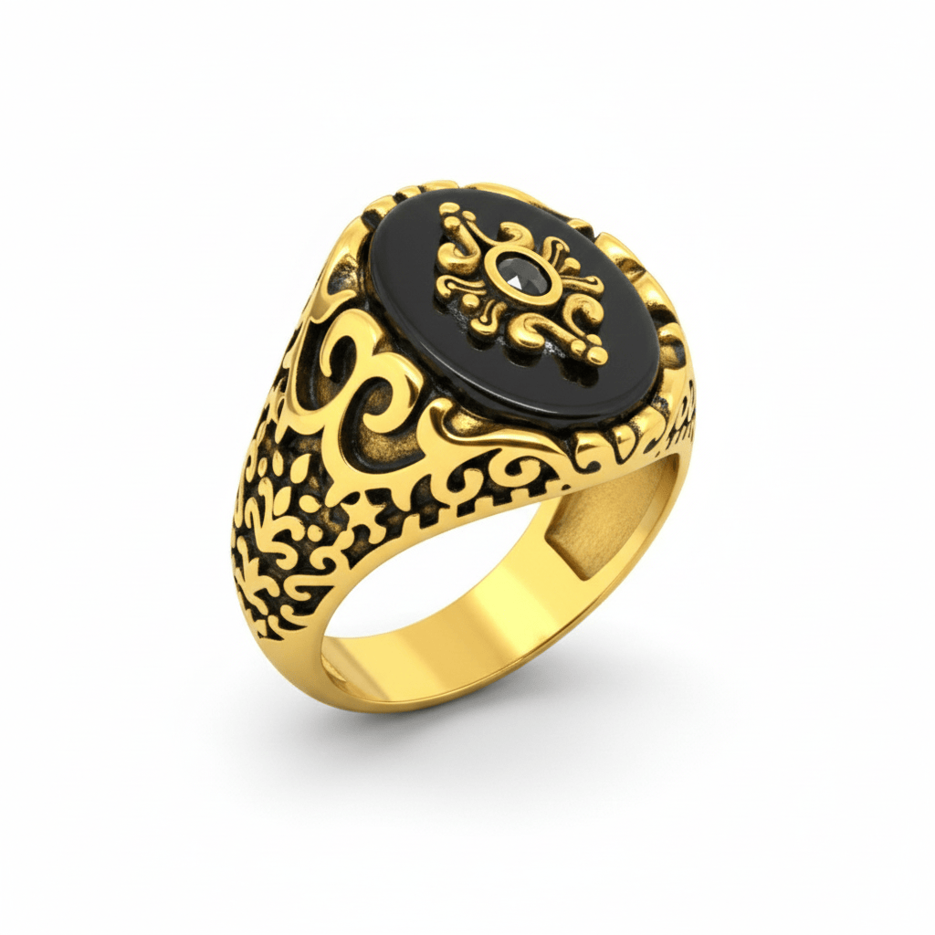 THE MEN THING Rings Royal Series - ETERNAL CREST RING - Pure Stainless Steel Men’s Gold-Plated Ring – Statement Luxury Jewelry (Size : 16-21-22-25-26-27)