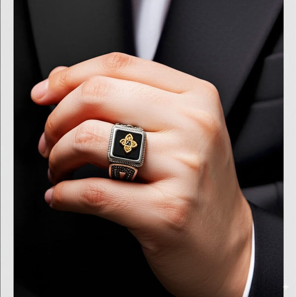 Royal Series - Eternal Enigma RING - Pure Stainless Steel Men’s Silver-Plated Ring – Statement Luxury Jewelry (Size : 17-22-24-26)