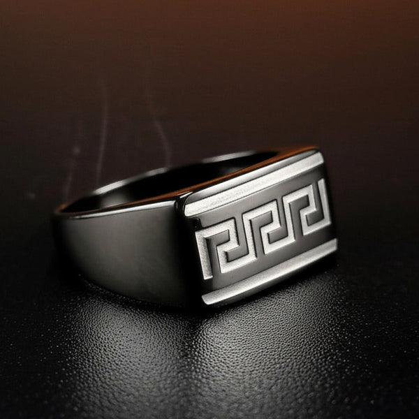 Royal Series - EZARO RING - Pure Stainless Steel Men’s Black-White Shell-Plated Ring – Statement Luxury Jewelry (Size : 18-21-23)