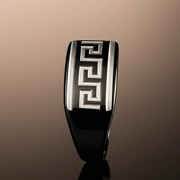 Royal Series - EZARO RING - Pure Stainless Steel Men’s Black-White Shell-Plated Ring – Statement Luxury Jewelry (Size : 18-21-23)