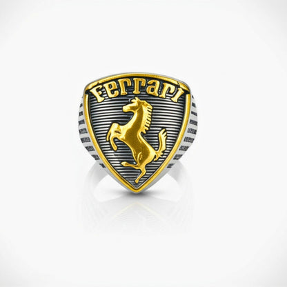 THE MEN THING Rings Royal Series - FERRARI CREST RING - Pure Stainless Steel Men’s Steel-Gold-Plated Ring – Statement Luxury Jewelry (Size : 19-21-24)
