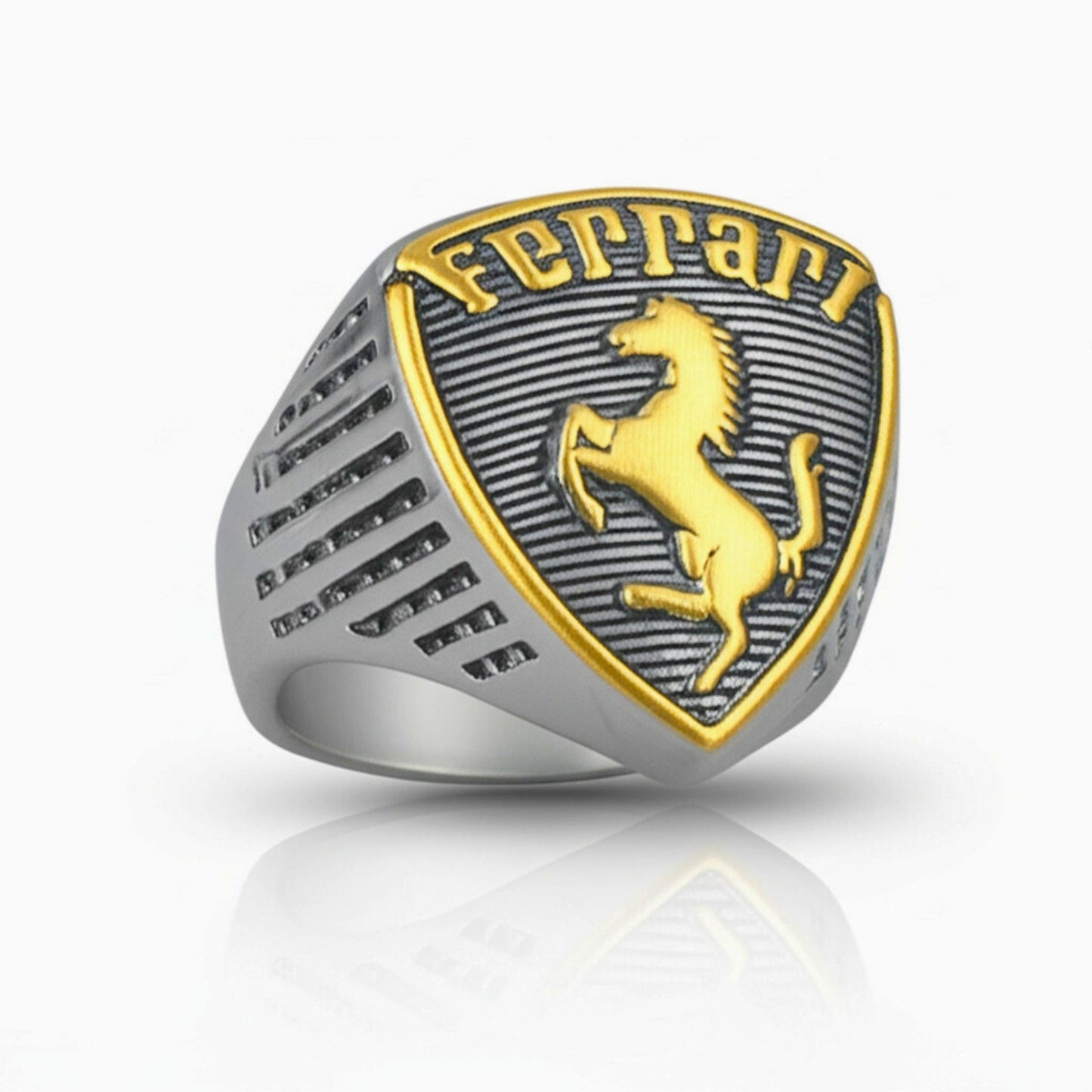 THE MEN THING Rings Royal Series - FERRARI CREST RING - Pure Stainless Steel Men’s Steel-Gold-Plated Ring – Statement Luxury Jewelry (Size : 19-21-24)