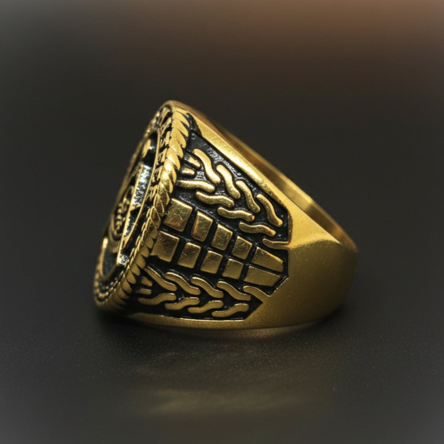 THE MEN THING Rings Royal Series - FREEMASON LEGACY RING - Pure Stainless Steel Men’s Gold-Plated Ring – Statement Luxury Jewelry (Size :17-19-22-24-25-29)