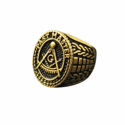 THE MEN THING Rings Royal Series - FREEMASON LEGACY RING - Pure Stainless Steel Men’s Gold-Plated Ring – Statement Luxury Jewelry (Size :17-19-22-24-25-29)