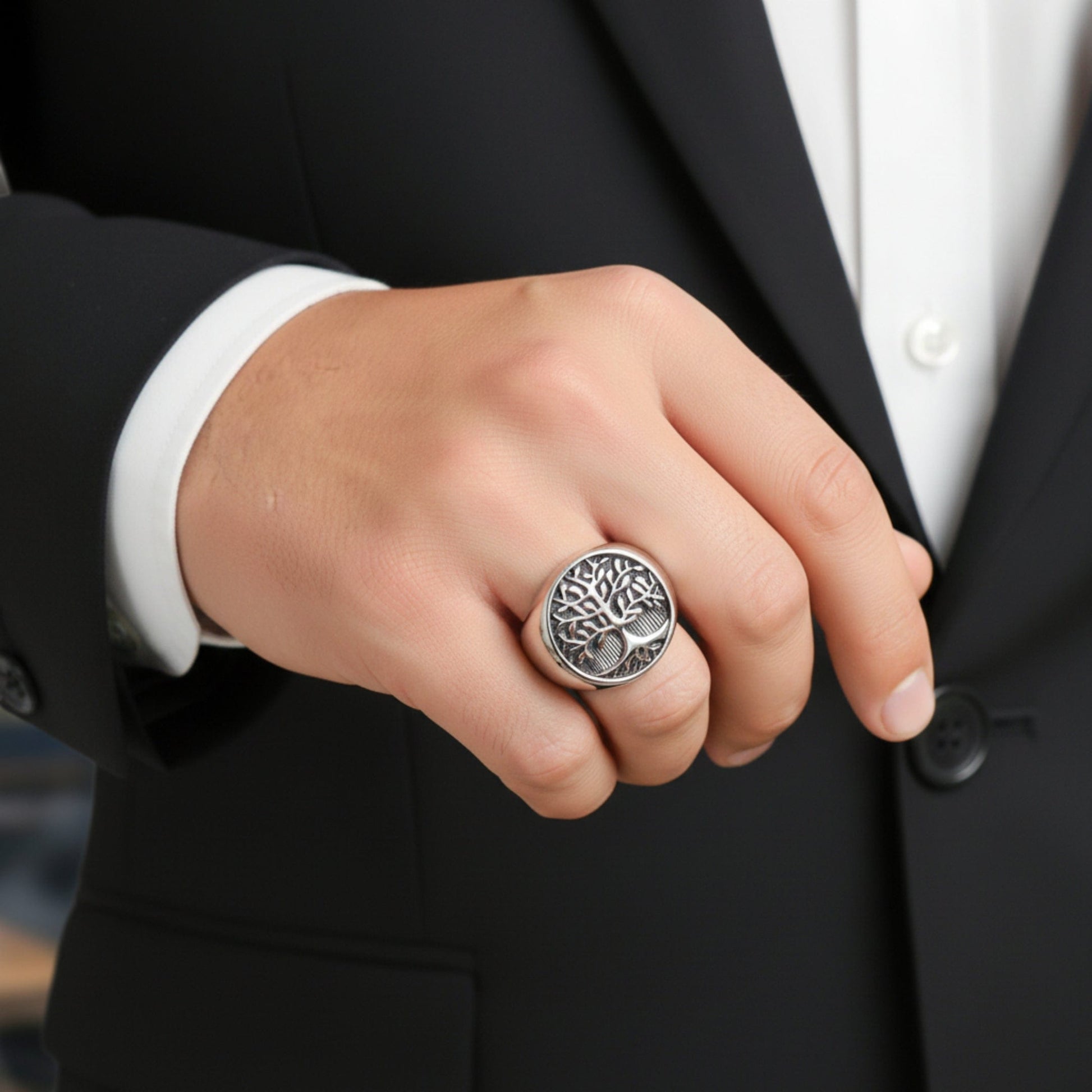 THE MEN THING Rings Royal Series - GENESIS TREE RING - Pure Stainless Steel Men’s Steel-Plated Ring – Statement Luxury Jewelry (Size : 16-19-21-22-24-26-29-31-32)