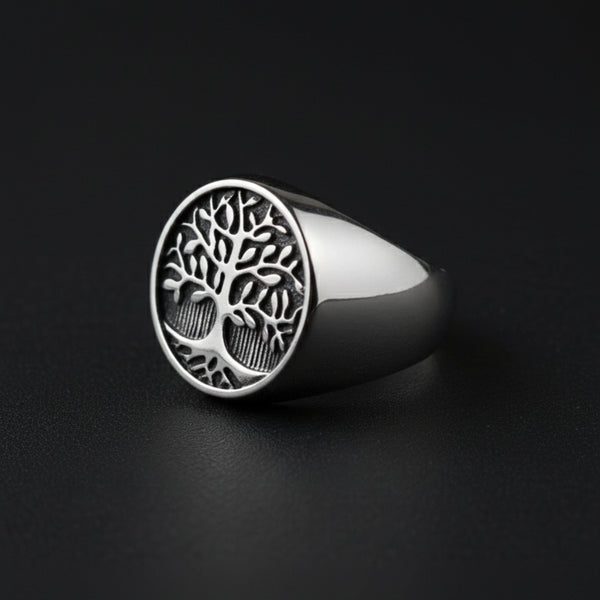 Royal Series - GENESIS TREE RING - Pure Stainless Steel Men’s Steel-Plated Ring – Statement Luxury Jewelry (Size : 16-19-21-22-24-26-29-31-32)
