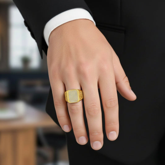 THE MEN THING Rings Royal Series - GILDANE RING - Pure Stainless Steel Men’s Gold-Plated Ring – Statement Luxury Jewelry (Size : 16-17-19-22-23-25-27)