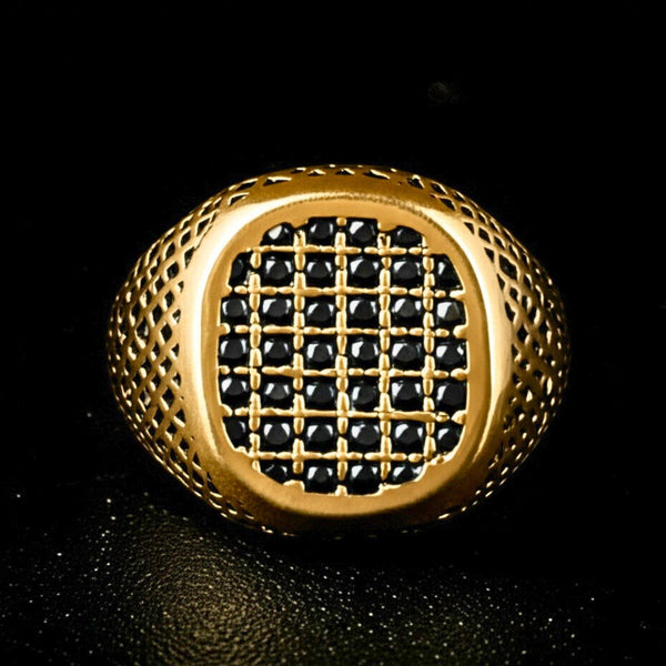 Royal Series - GILDED DOMINION RING - Pure Stainless Steel Men’s Gold-Plated Ring – Statement Luxury Jewelry (Size : -19-22-24)