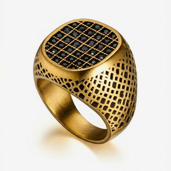 Royal Series - GILDED DOMINION RING - Pure Stainless Steel Men’s Gold-Plated Ring – Statement Luxury Jewelry (Size : -19-22-24)