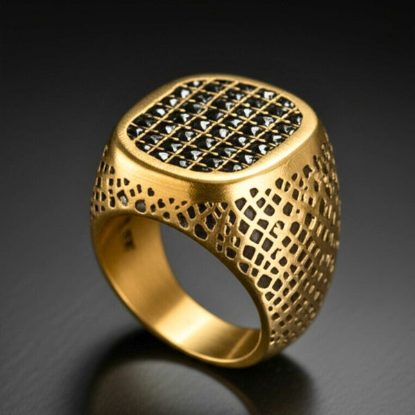Royal Series - GILDED DOMINION RING - Pure Stainless Steel Men’s Gold-Plated Ring – Statement Luxury Jewelry (Size : -19-22-24)