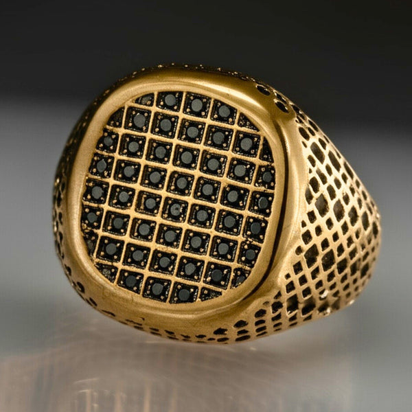 Royal Series - GILDED DOMINION RING - Pure Stainless Steel Men’s Gold-Plated Ring – Statement Luxury Jewelry (Size : -19-22-24)