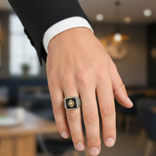 Royal Series - GILDED SIGIL RING - Pure Stainless Steel Men’s Silver-Plated Ring – Statement Luxury Jewelry (Size : 16-17-18-21-22-24-26-27)