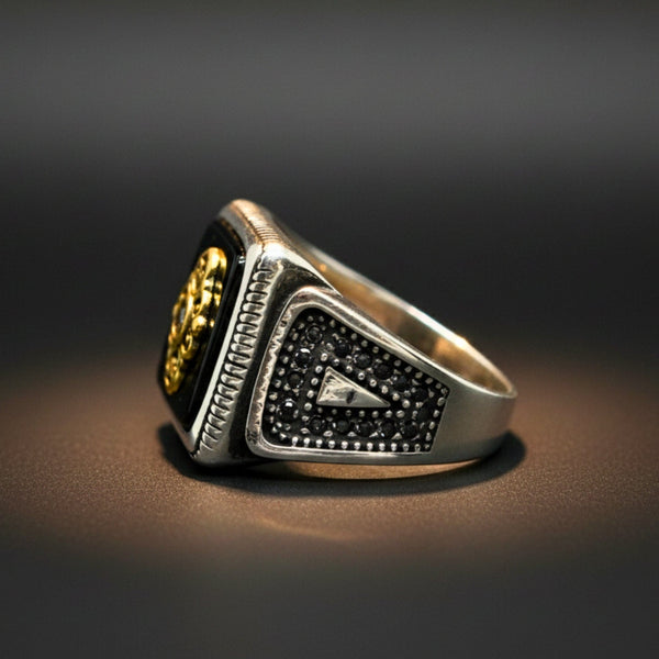Royal Series - GILDED SIGIL RING - Pure Stainless Steel Men’s Silver-Plated Ring – Statement Luxury Jewelry (Size : 16-17-18-21-22-24-26-27)