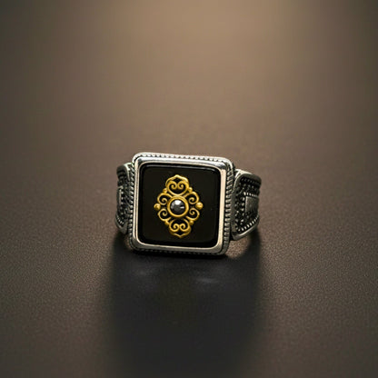 THE MEN THING Rings Royal Series - GILDED SIGIL RING - Pure Stainless Steel Men’s Silver-Plated Ring – Statement Luxury Jewelry (Size : 16-17-18-21-22-24-26-27)