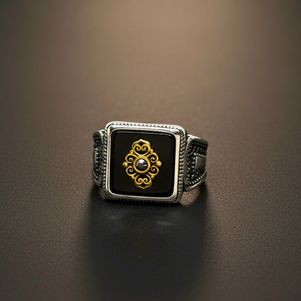Royal Series - GILDED SIGIL RING - Pure Stainless Steel Men’s Silver-Plated Ring – Statement Luxury Jewelry (Size : 16-17-18-21-22-24-26-27)