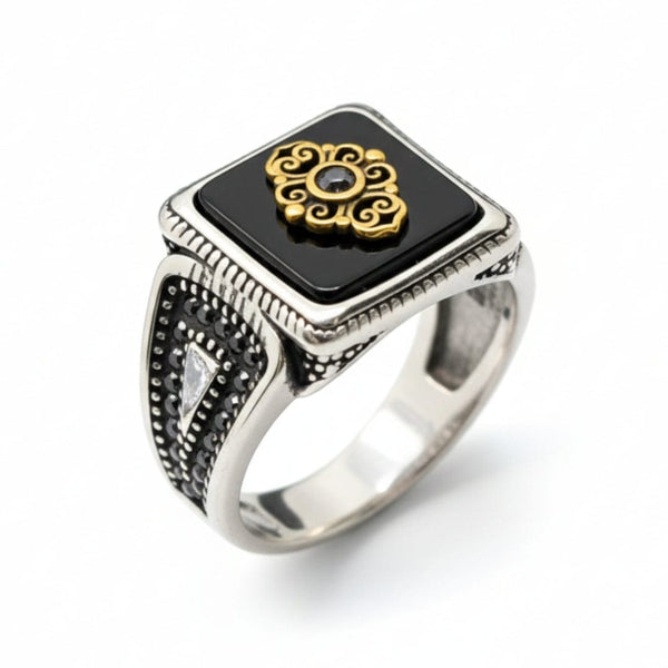 Royal Series - GILDED SIGIL RING - Pure Stainless Steel Men’s Silver-Plated Ring – Statement Luxury Jewelry (Size : 16-17-18-21-22-24-26-27)