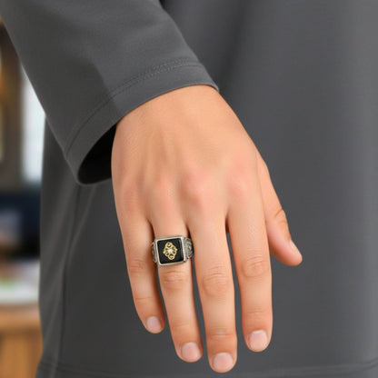 THE MEN THING Rings Royal Series - GILDED SIGIL RING - Pure Stainless Steel Men’s Silver-Plated Ring – Statement Luxury Jewelry (Size : 16-17-18-21-22-24-26-27)