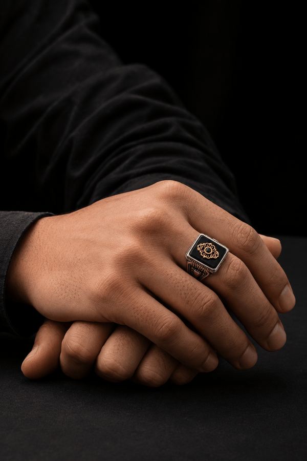 Royal Series - GILDED SIGIL RING - Pure Stainless Steel Men’s Silver-Plated Ring – Statement Luxury Jewelry (Size : 16-17-18-21-22-24-26-27)