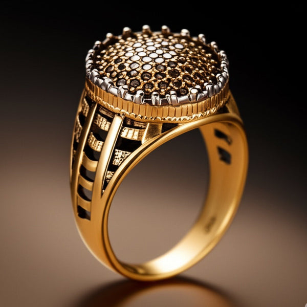 Royal Series - GOLD SPARK RING - Pure Stainless Steel Men’s Gold-Plated Ring – Statement Luxury Jewelry (Size : 18-22-27)