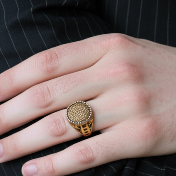 Royal Series - GOLD SPARK RING - Pure Stainless Steel Men’s Gold-Plated Ring – Statement Luxury Jewelry (Size : 18-22-27)