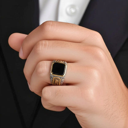 THE MEN THING Rings Royal Series - GOLDEN ABYSS RING - Pure Stainless Steel Men’s Steel-Gold-Plated Ring – Statement Luxury Jewelry (Size : 17-19-21-27)