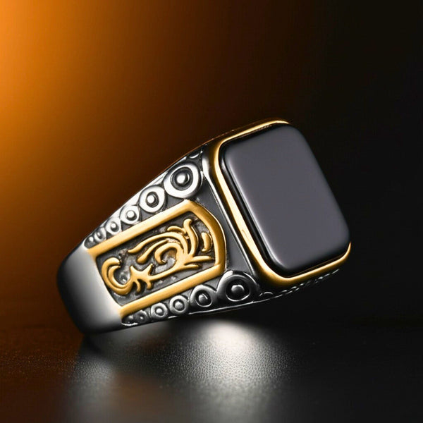 Royal Series - GOLDEN ABYSS RING - Pure Stainless Steel Men’s Steel-Gold-Plated Ring – Statement Luxury Jewelry (Size : 17-19-21-27)