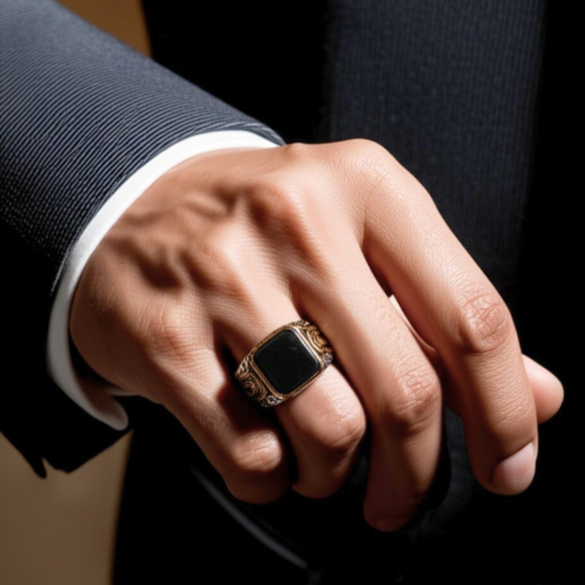 THE MEN THING Rings Royal Series - GOLDEN ABYSS RING - Pure Stainless Steel Men’s Steel-Gold-Plated Ring – Statement Luxury Jewelry (Size : 17-19-21-27)