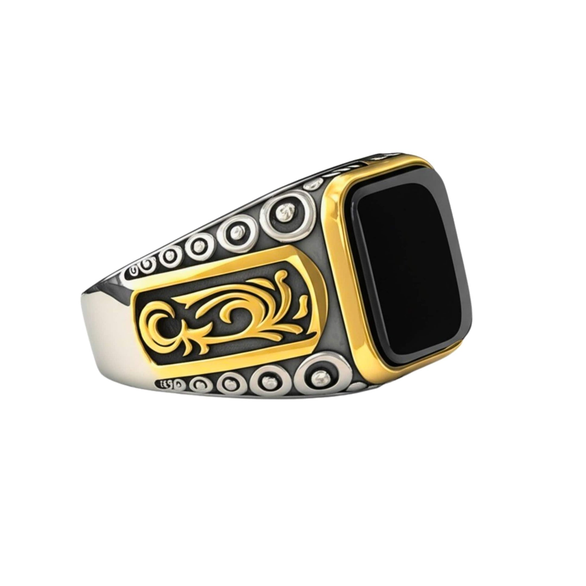 THE MEN THING Rings Royal Series - GOLDEN ABYSS RING - Pure Stainless Steel Men’s Steel-Gold-Plated Ring – Statement Luxury Jewelry (Size : 17-19-21-27)