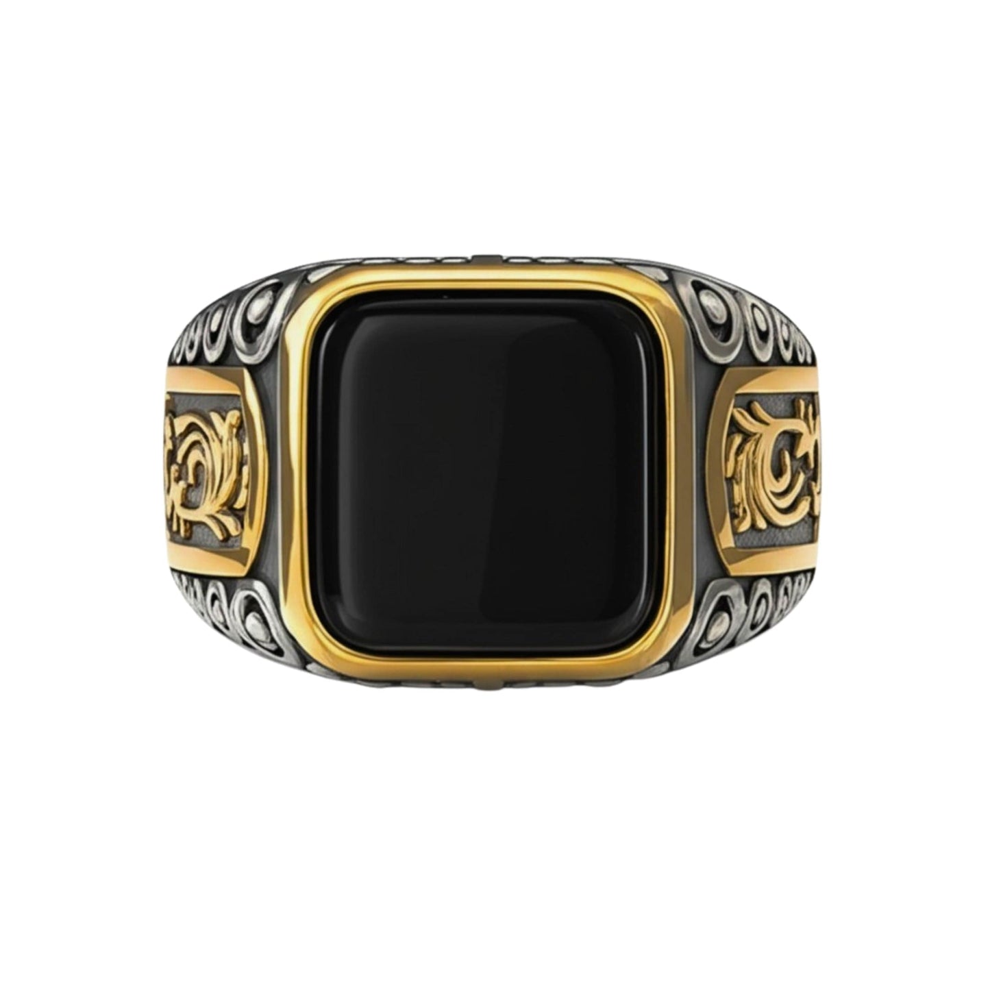 THE MEN THING Rings Royal Series - GOLDEN ABYSS RING - Pure Stainless Steel Men’s Steel-Gold-Plated Ring – Statement Luxury Jewelry (Size : 17-19-21-27)