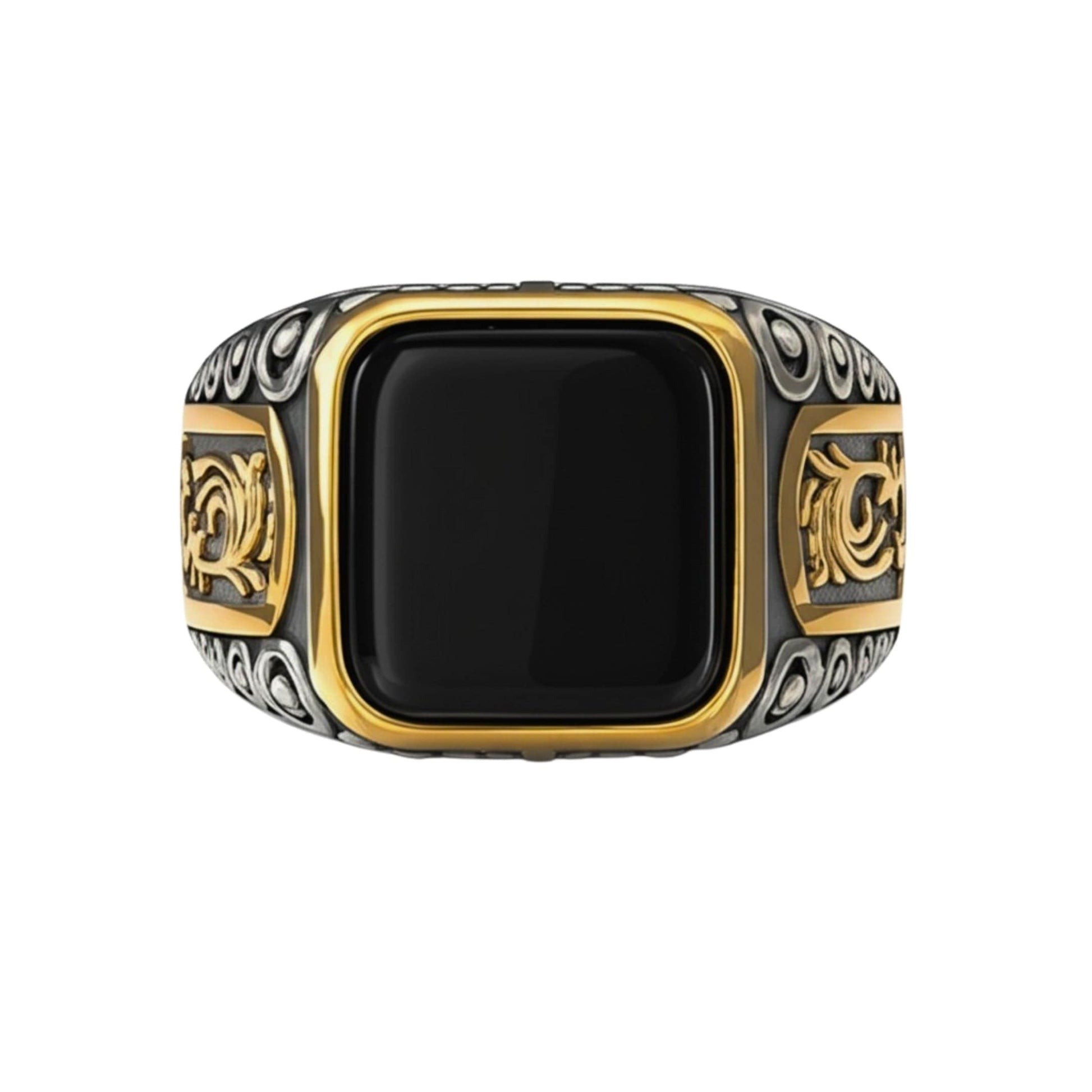 THE MEN THING Rings Royal Series - GOLDEN ABYSS RING - Pure Stainless Steel Men’s Steel-Gold-Plated Ring – Statement Luxury Jewelry (Size : 17-19-21-27)